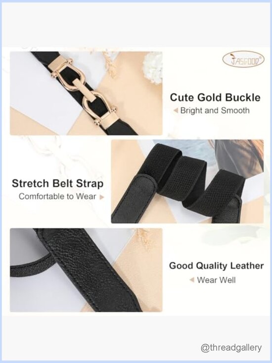 Stretchy Waist Belt with Gold Buckle Skinny Elastic Ladies Belt main image 4